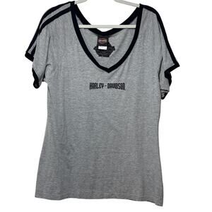 Harley-Davidson Route 66 Gray V-Neck Tee 2X | Bikercore Moto Style Graphic